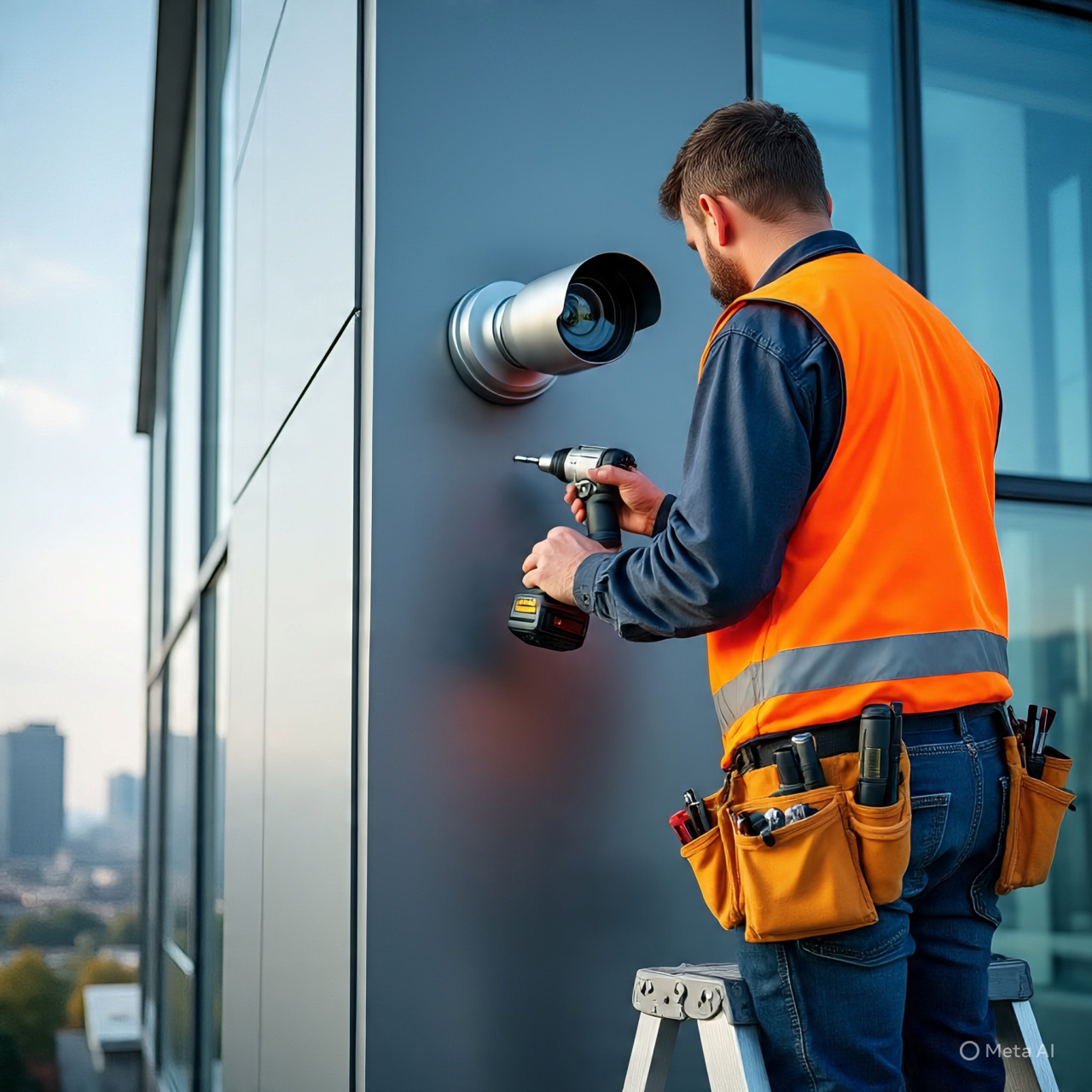 Professional technician installing CCTV camera system